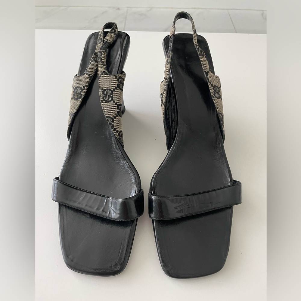GUCCI MONOGRAM SLINGBACK BLACK SANDALS SIZE 11
